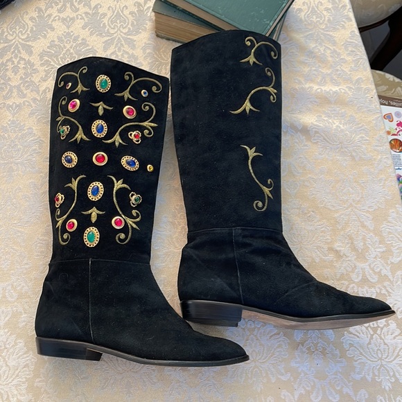 Zalo beaded & embroidered black suede tall boots - Picture 6 of 13